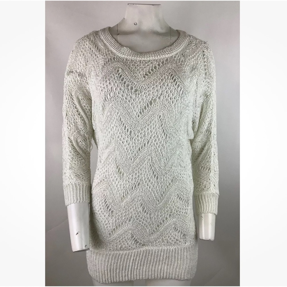 Lilly Pulitzer Sz XS/S Larissa Ribbon Open Knit Tunic Sweater White Acrylic